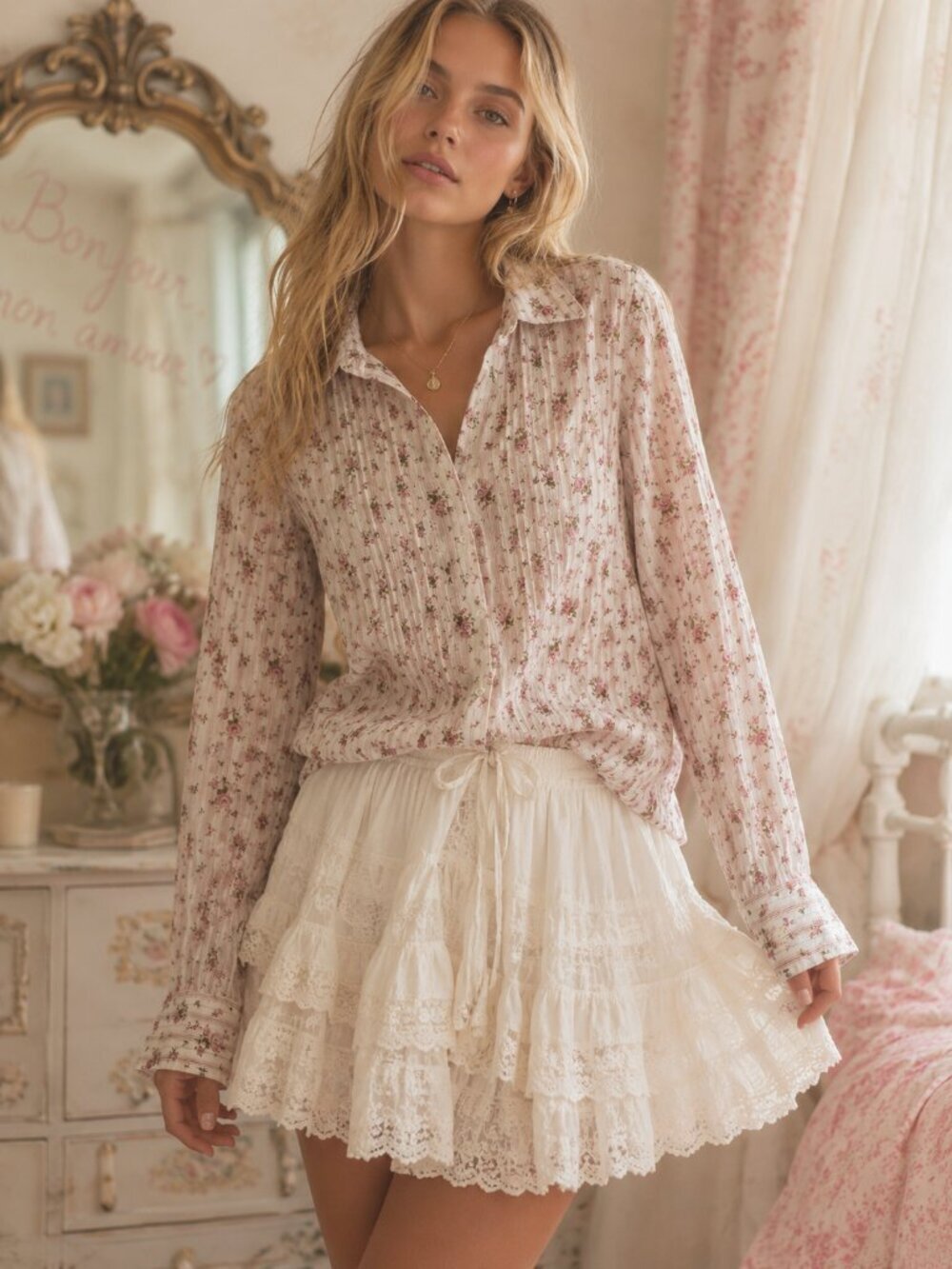 Abercrombie  Floral Button Front Blouse Pink Cottagecore Y2K Coquette Medium